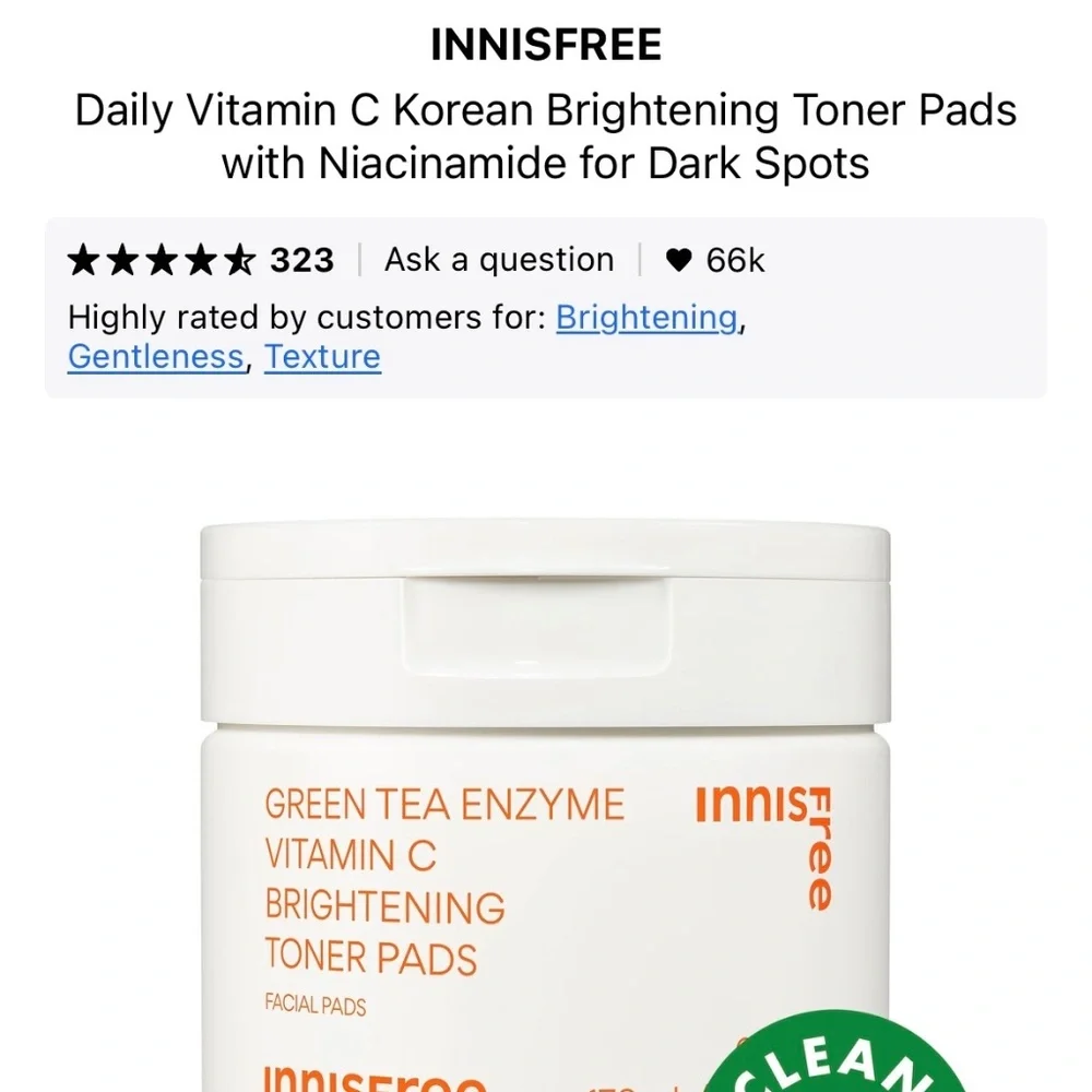 Innisfree Green Tea Enzyme Vitamin C Brightening Toner Pads 60 count